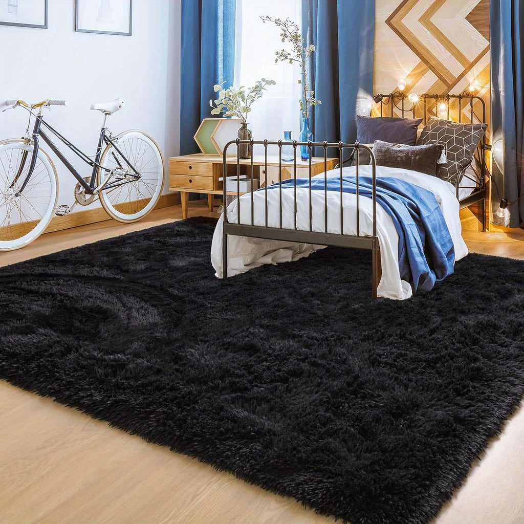 Black Ultra-Soft Fluffy Area Rug – High-Pile Non-Slip Velvet Carpet for Living Room, Bedroom & Playroom | 3x5 to 8x10 Ft