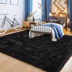 Black Ultra-Soft Fluffy Area Rug – High-Pile Non-Slip Velvet Carpet for Living Room, Bedroom & Playroom | 3x5 to 8x10 Ft