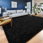 Black Ultra-Soft Fluffy Area Rug – High-Pile Non-Slip Velvet Carpet for Living Room, Bedroom & Playroom | 3x5 to 8x10 Ft