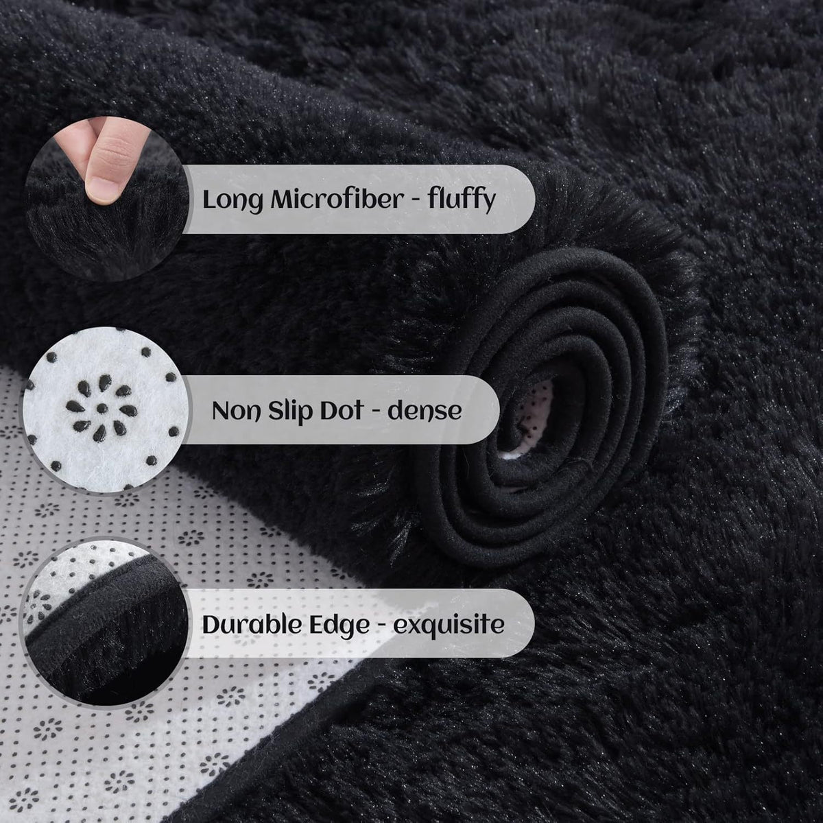 Black Ultra-Soft Fluffy Area Rug – High-Pile Non-Slip Velvet Carpet for Living Room, Bedroom & Playroom | 3x5 to 8x10 Ft