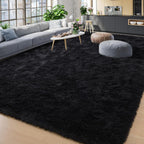 Black Ultra-Soft Fluffy Area Rug – High-Pile Non-Slip Velvet Carpet for Living Room, Bedroom & Playroom | 3x5 to 8x10 Ft
