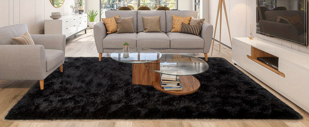 Black Ultra-Soft Fluffy Area Rug – High-Pile Non-Slip Velvet Carpet for Living Room, Bedroom & Playroom | 3x5 to 8x10 Ft