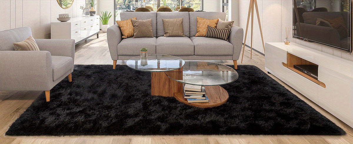 Black Ultra-Soft Fluffy Area Rug – High-Pile Non-Slip Velvet Carpet for Living Room, Bedroom & Playroom | 3x5 to 8x10 Ft