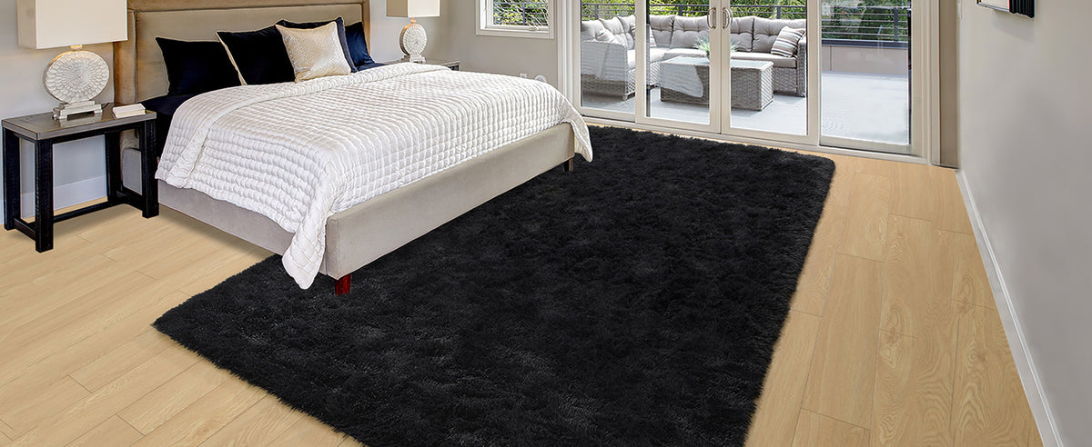 Black Ultra-Soft Fluffy Area Rug – High-Pile Non-Slip Velvet Carpet for Living Room, Bedroom & Playroom | 3x5 to 8x10 Ft