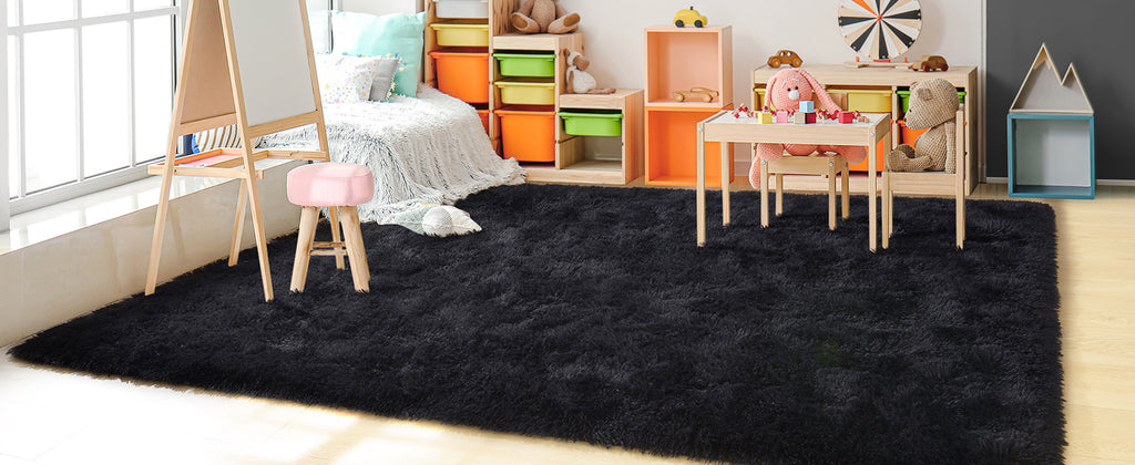 Black Ultra-Soft Fluffy Area Rug – High-Pile Non-Slip Velvet Carpet for Living Room, Bedroom & Playroom | 3x5 to 8x10 Ft