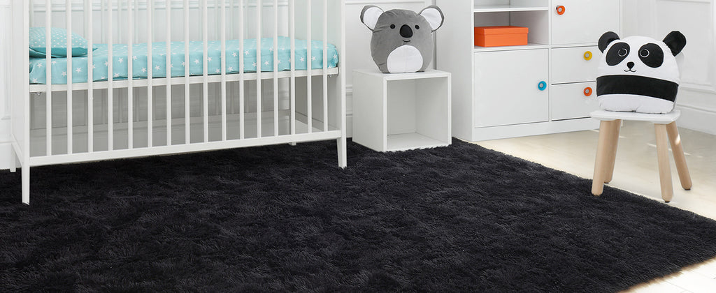 Black Ultra-Soft Fluffy Area Rug – High-Pile Non-Slip Velvet Carpet for Living Room, Bedroom & Playroom | 3x5 to 8x10 Ft