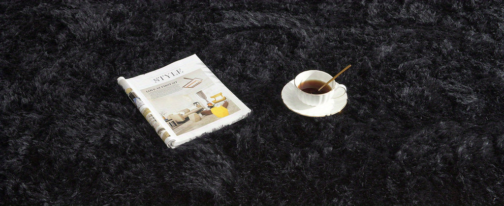 Black Ultra-Soft Fluffy Area Rug – High-Pile Non-Slip Velvet Carpet for Living Room, Bedroom & Playroom | 3x5 to 8x10 Ft