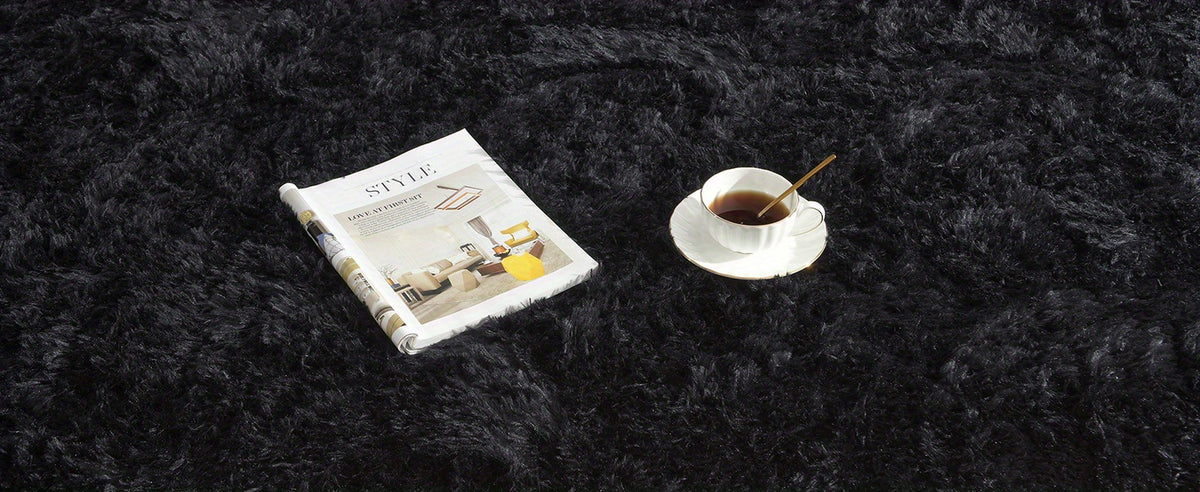 Black Ultra-Soft Fluffy Area Rug – High-Pile Non-Slip Velvet Carpet for Living Room, Bedroom & Playroom | 3x5 to 8x10 Ft