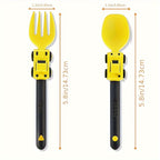 Kids Cartoon Fork & Spoon Set – Colorful Easy-Grip Toddler Utensils for Self-Feeding | Fun Racing Design | BPA-Free Plastic Handle | 6 Colors | Easter & Birthday Gift