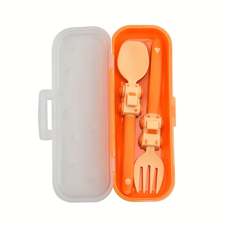 Kids Cartoon Fork & Spoon Set – Colorful Easy-Grip Toddler Utensils for Self-Feeding | Fun Racing Design | BPA-Free Plastic Handle | 6 Colors | Easter & Birthday Gift
