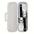 Kids Cartoon Fork & Spoon Set – Colorful Easy-Grip Toddler Utensils for Self-Feeding | Fun Racing Design | BPA-Free Plastic Handle | 6 Colors | Easter & Birthday Gift