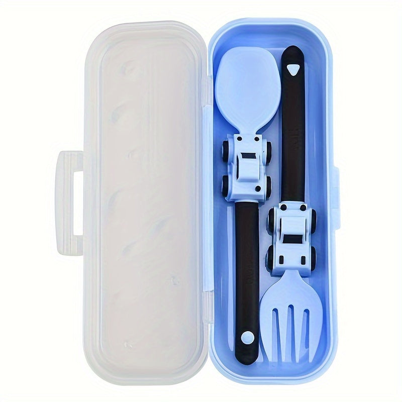 Kids Cartoon Fork & Spoon Set – Colorful Easy-Grip Toddler Utensils for Self-Feeding | Fun Racing Design | BPA-Free Plastic Handle | 6 Colors | Easter & Birthday Gift