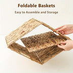 Water Hyacinth Wicker Storage Basket Set 2 or 4 Pack Square Woven Rattan Baskets for Shelves Towels Magazines Kitchen Organization Natural Boho Shelf Bin