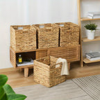 Water Hyacinth Wicker Storage Basket Set 2 or 4 Pack Square Woven Rattan Baskets for Shelves Towels Magazines Kitchen Organization Natural Boho Shelf Bin