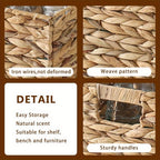 Water Hyacinth Wicker Storage Basket Set 2 or 4 Pack Square Woven Rattan Baskets for Shelves Towels Magazines Kitchen Organization Natural Boho Shelf Bin