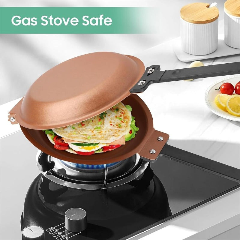 Pancake Skillet Non-Stick Reversible Foldable Stainless Steel Breakfast Pan for Pancakes Omelettes Frittatas Dishwasher Safe Multiple Colors
