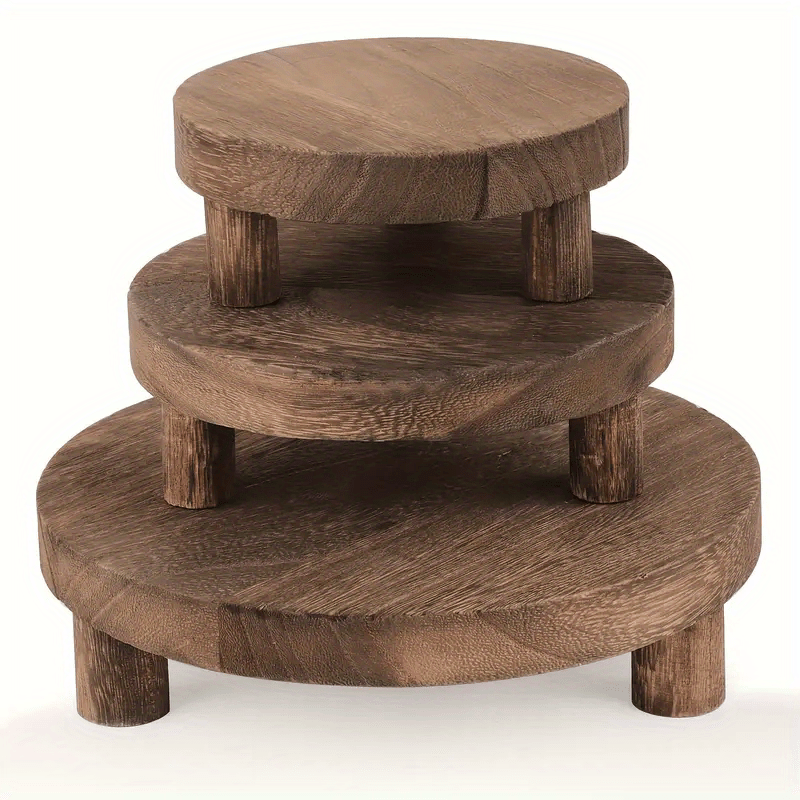Rustic Wooden Display Risers Set of 3 – Farmhouse Cake Stand & Decorative Pedestals for Kitchen Counter, Home Decor, Christmas, Valentine’s Day & New Year Table Styling