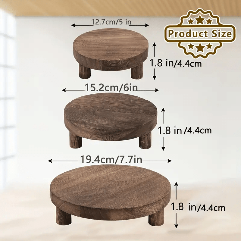 Rustic Wooden Display Risers Set of 3 – Farmhouse Cake Stand & Decorative Pedestals for Kitchen Counter, Home Decor, Christmas, Valentine’s Day & New Year Table Styling