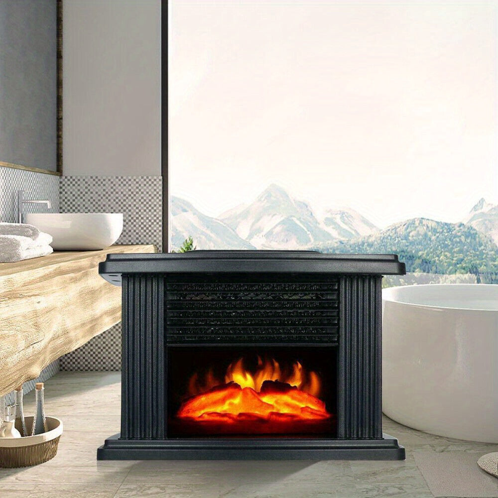 Mini Electric Fireplace Stove Heater – 1000W 3D Dancing Flame Effect, 3-Speed Tabletop Space Heater with Overheat Protection for Small Indoor Spaces | Vintage Freestanding Design | Black