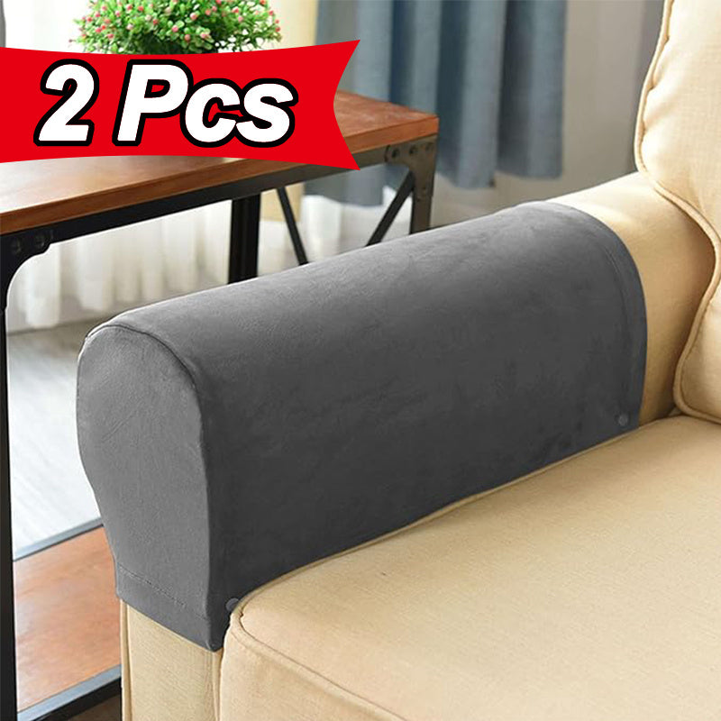 Stretch Armrest Covers for Sofa & Chairs 2-Piece Set – Spandex Velvet Elastic Plaid Armchair Slipcovers for Couch, Recliner & Living Room, Arm Covers for Furniture Protection