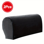 Stretch Armrest Covers for Sofa & Chairs 2-Piece Set – Spandex Velvet Elastic Plaid Armchair Slipcovers for Couch, Recliner & Living Room, Arm Covers for Furniture Protection