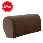 Stretch Armrest Covers for Sofa & Chairs 2-Piece Set – Spandex Velvet Elastic Plaid Armchair Slipcovers for Couch, Recliner & Living Room, Arm Covers for Furniture Protection