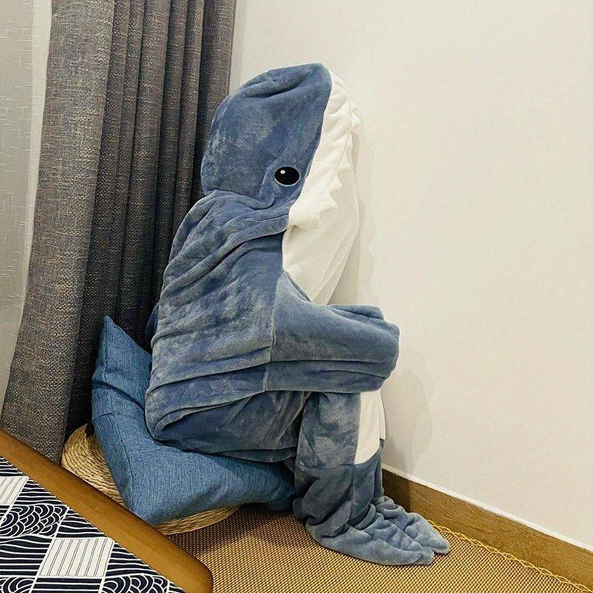 Wearable Shark Blanket – Soft Flannel Hooded Full-Body Onesie Pajama Blanket, Machine Washable, Funny Gift for Kids & Adults
