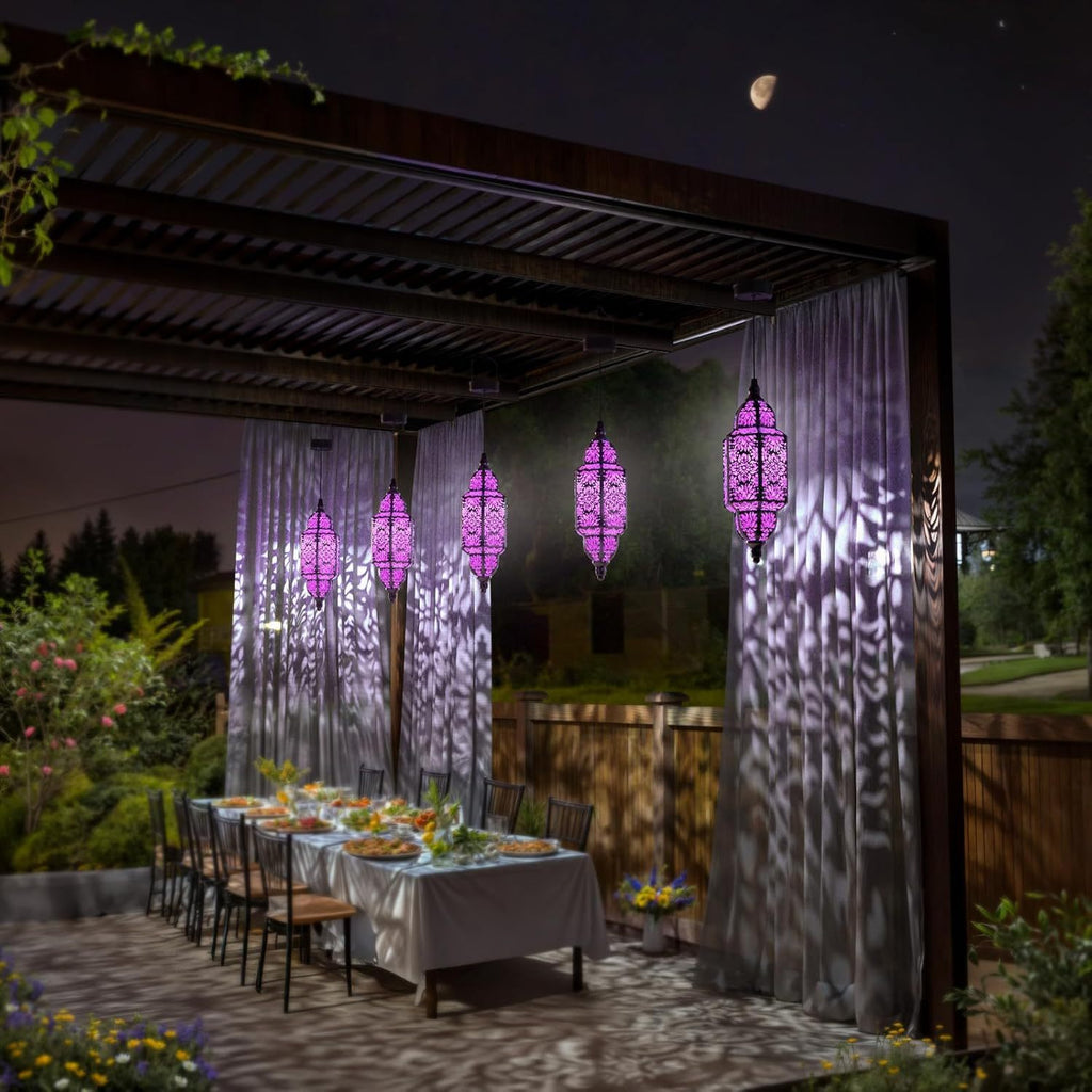 Solar Moroccan Lanterns Outdoor Set of 2 – Multicolor IP54 Waterproof Hanging Lights with Cut-Out Design for Garden, Patio, Pathway & Halloween Decor, Auto Dusk-to-Dawn Sensing