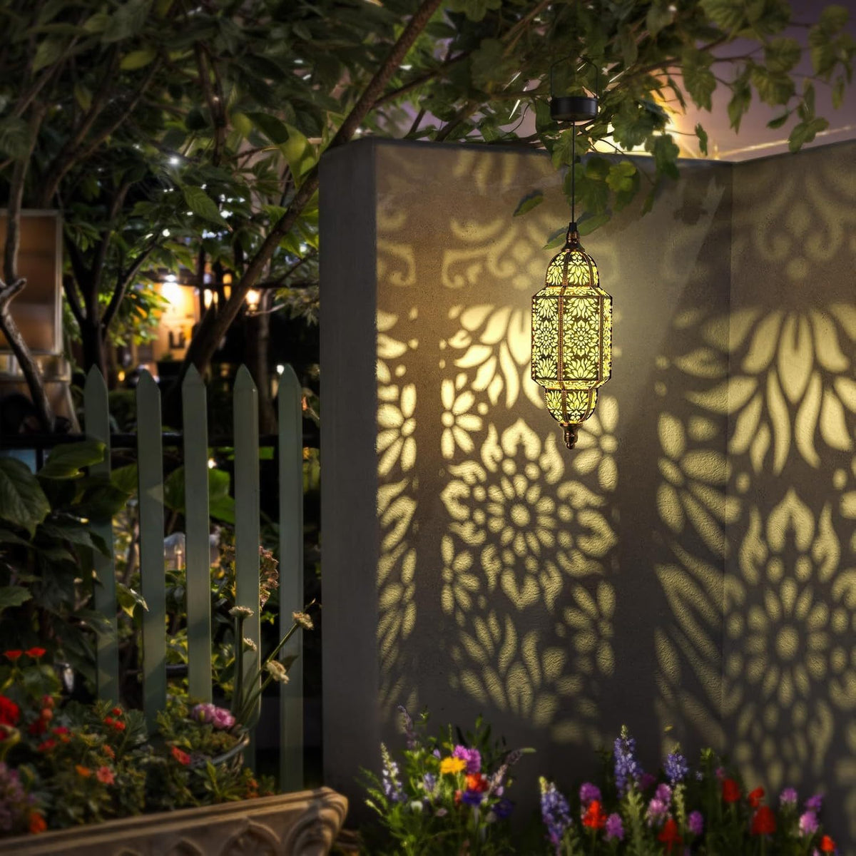 Solar Moroccan Lanterns Outdoor Set of 2 – Multicolor IP54 Waterproof Hanging Lights with Cut-Out Design for Garden, Patio, Pathway & Halloween Decor, Auto Dusk-to-Dawn Sensing