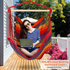 Hammock Chair with Stand Included Hanging Swing Chair Soft Non-Woven Fabric Seat for Indoor Outdoor Patio Backyard Relaxation Blue Red