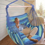 Hammock Chair with Stand Included Hanging Swing Chair Soft Non-Woven Fabric Seat for Indoor Outdoor Patio Backyard Relaxation Blue Red