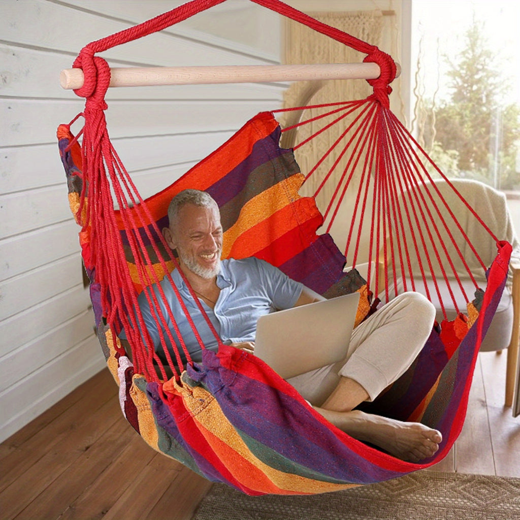 Hammock Chair with Stand Included Hanging Swing Chair Soft Non-Woven Fabric Seat for Indoor Outdoor Patio Backyard Relaxation Blue Red