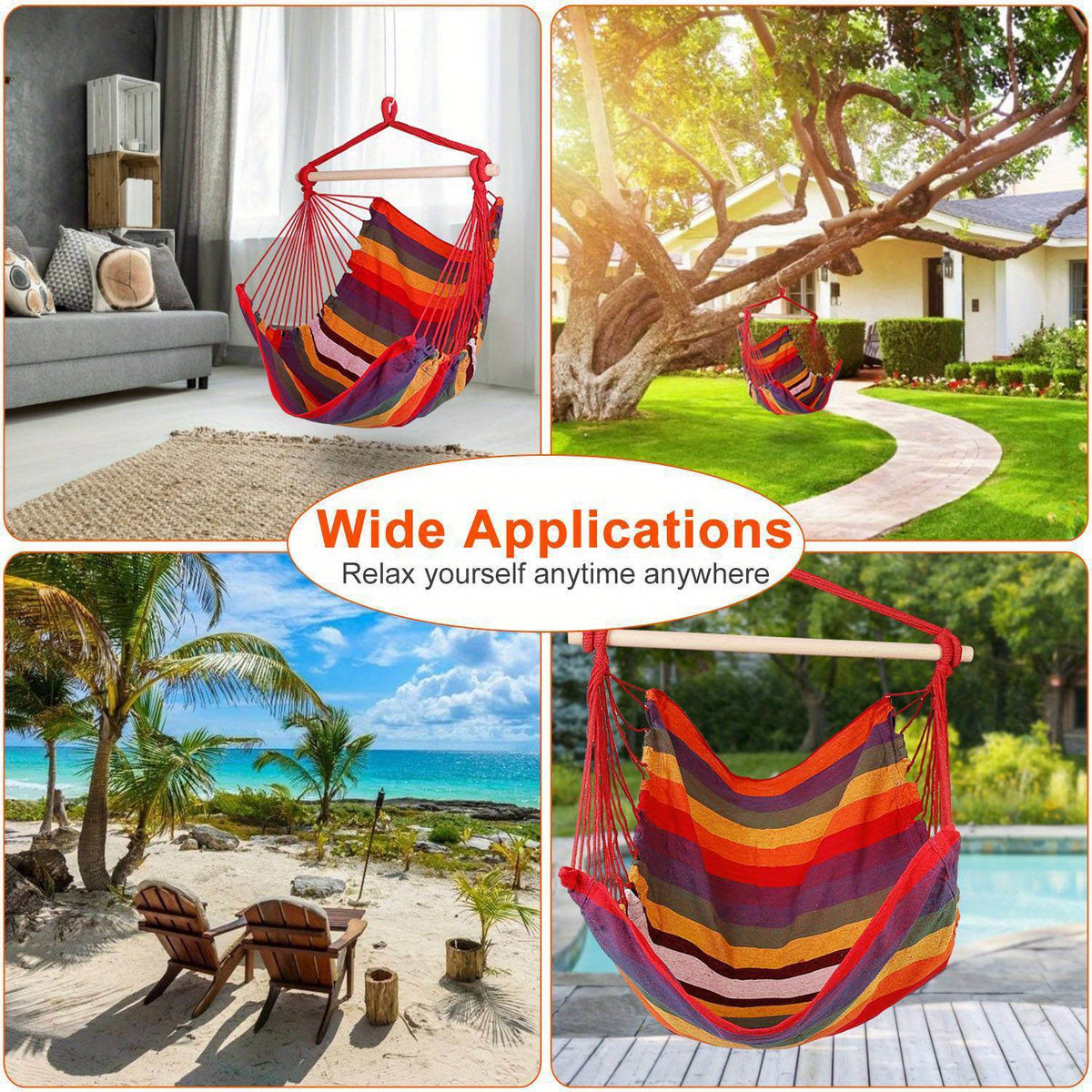 Hammock Chair with Stand Included Hanging Swing Chair Soft Non-Woven Fabric Seat for Indoor Outdoor Patio Backyard Relaxation Blue Red