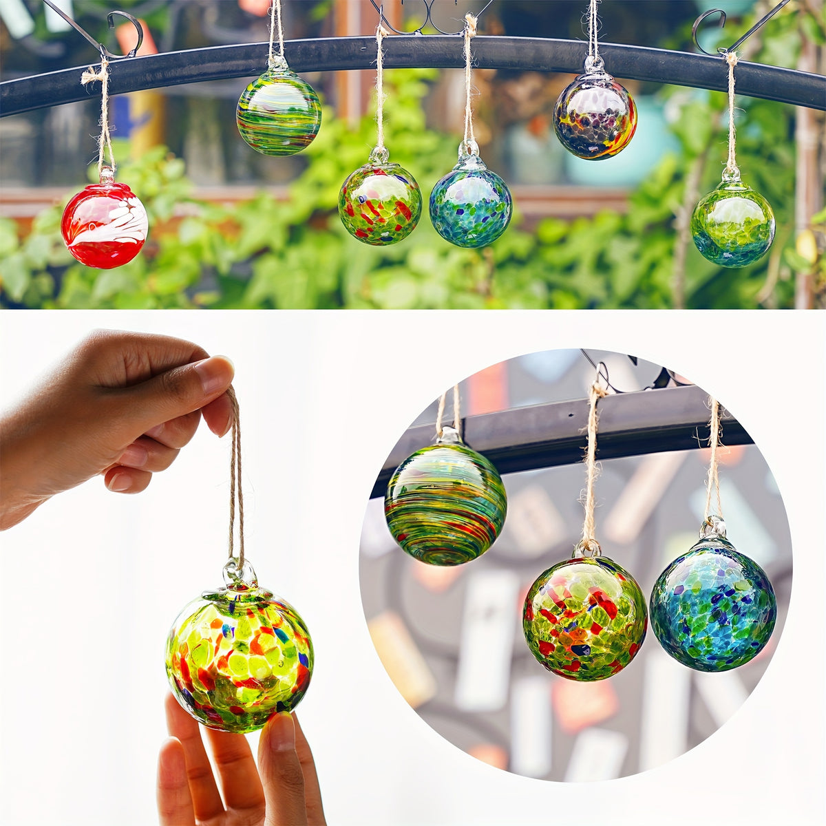 Hand-Blown Glass Witch Balls Friendship Balls Set of 6 Hanging Glass Gazing Spheres for Garden Home Classroom Christmas Halloween Thanksgiving Birthday Gift