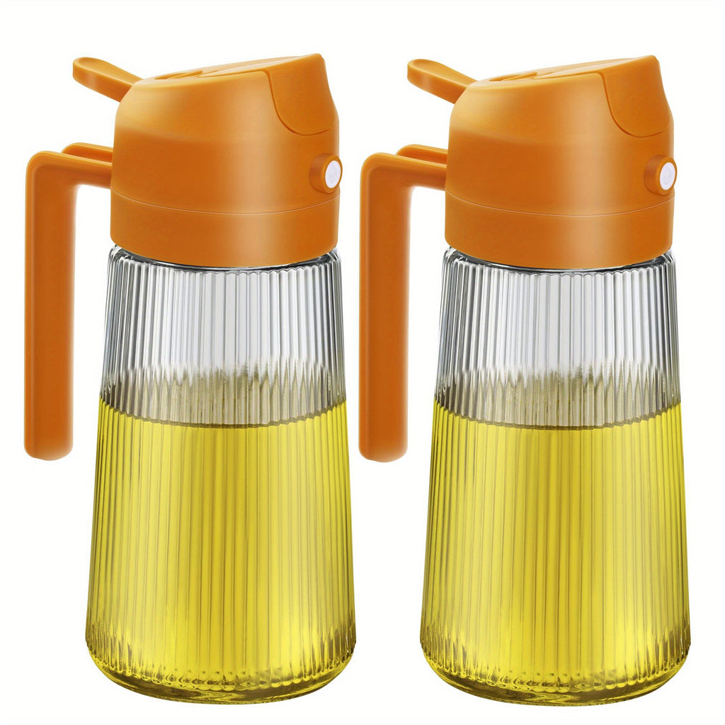 16oz Glass Oil Dispenser Bottle 2-in-1 Spray & Pour – Ribbed Olive Oil Sprayer for Kitchen Cooking, Refillable Glass Oil Spritzer with Leak-Proof Pourer, 1pc or 2pcs