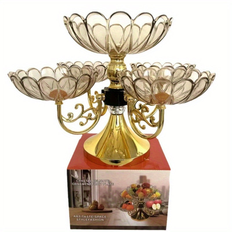 5-Tier Rotating Crystal Fruit Plate Set Luxury Round Snack Candy Bowl for Living Room Coffee Table – Elegant European Serveware Home Decor