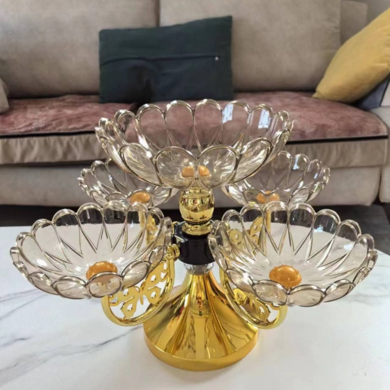 5-Tier Rotating Crystal Fruit Plate Set Luxury Round Snack Candy Bowl for Living Room Coffee Table – Elegant European Serveware Home Decor