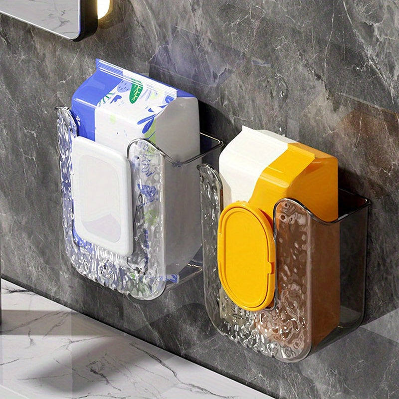 Wall-Mounted Wipe Dispenser Set of 2, Acrylic Toilet Paper & Wipe Storage Holder for Bathroom & Kitchen – Countertop-Clearing Wall Mount Tissue Box Organizer