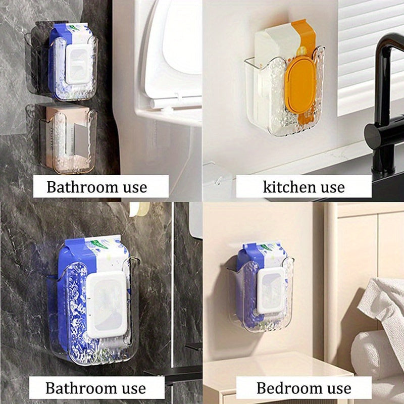 Wall-Mounted Wipe Dispenser Set of 2, Acrylic Toilet Paper & Wipe Storage Holder for Bathroom & Kitchen – Countertop-Clearing Wall Mount Tissue Box Organizer