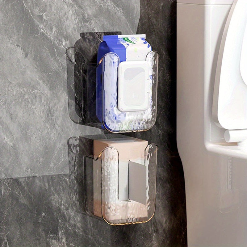 Wall-Mounted Wipe Dispenser Set of 2, Acrylic Toilet Paper & Wipe Storage Holder for Bathroom & Kitchen – Countertop-Clearing Wall Mount Tissue Box Organizer