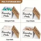 Wooden Laundry Pod Organizer Box Farmhouse Style – Multi-Purpose Storage for Dishwasher Pods, Softener & Bathroom Essentials, Black or White