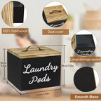 Wooden Laundry Pod Organizer Box Farmhouse Style – Multi-Purpose Storage for Dishwasher Pods, Softener & Bathroom Essentials, Black or White