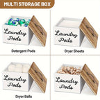 Wooden Laundry Pod Organizer Box Farmhouse Style – Multi-Purpose Storage for Dishwasher Pods, Softener & Bathroom Essentials, Black or White
