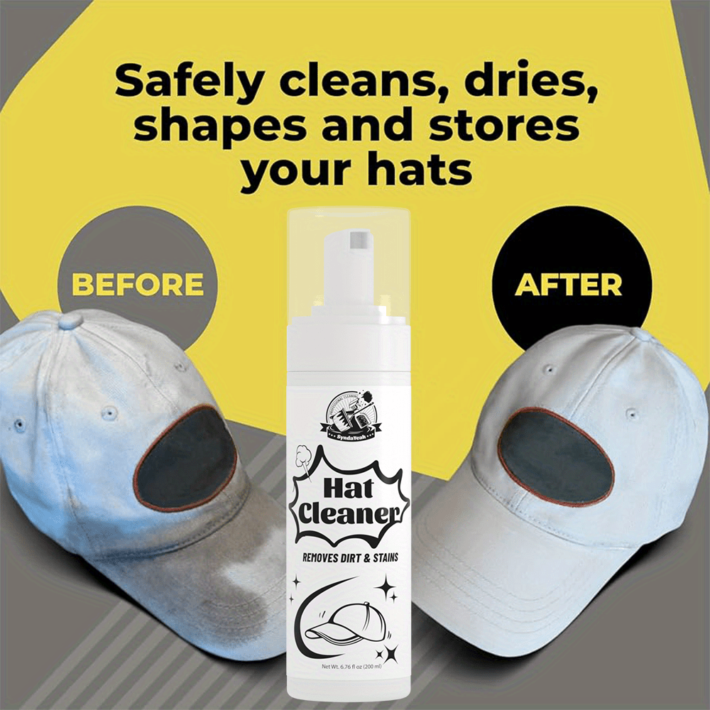 Hat Cleaner Foam Spray 6.76oz, Deep Cleans Baseball Cowboy Felt Fur Fleece Caps, Removes Dirt & Sweat Stains, Restores Hats Like New, 1-Pack & 4-Pack
