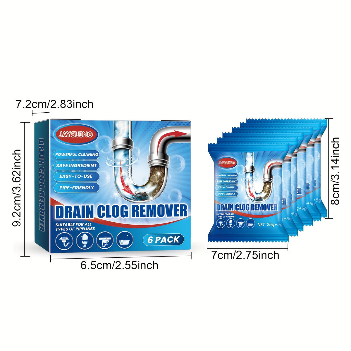 Drain Unblocker Powder Sachets 18 or 24-Pack – Powerful Blockage Removal, Dissolves Grease & Food Residue, Easy to Use, Prevents Clogging in Kitchen & Bathroom Drains
