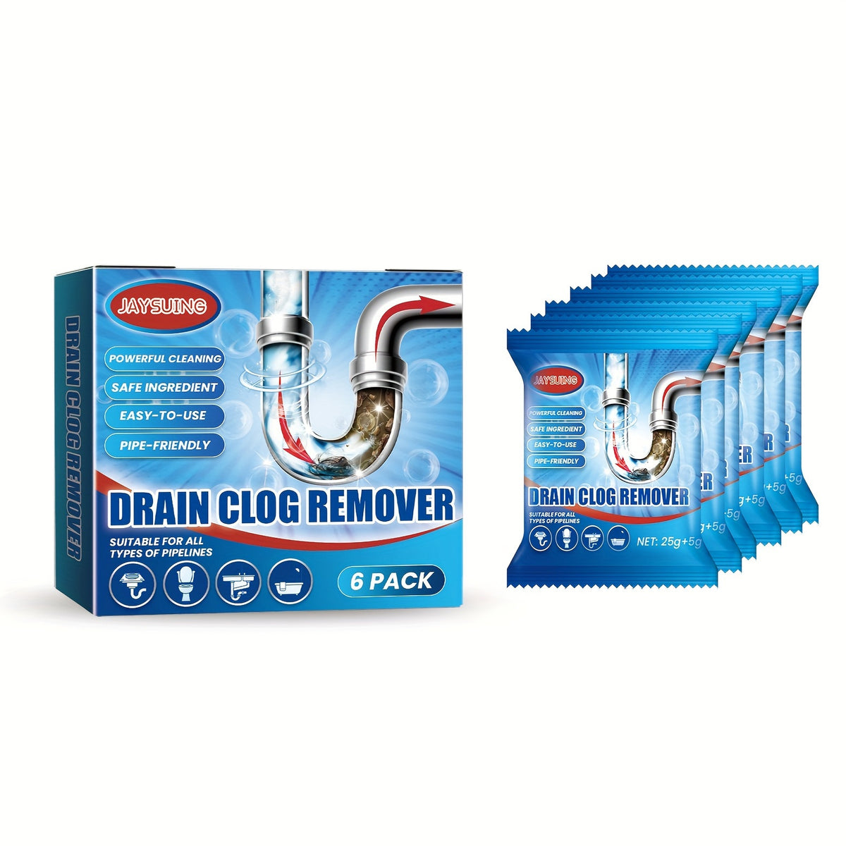 Drain Unblocker Powder Sachets 18 or 24-Pack – Powerful Blockage Removal, Dissolves Grease & Food Residue, Easy to Use, Prevents Clogging in Kitchen & Bathroom Drains