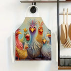 Funny Chicken Pattern Kitchen Apron - Linen Woven Adjustable Apron with Waterproof Cartoon Graffiti Design for Couples Cooking BBQ and Baking - Cute Novelty Apron Gift