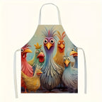 Funny Chicken Pattern Kitchen Apron - Linen Woven Adjustable Apron with Waterproof Cartoon Graffiti Design for Couples Cooking BBQ and Baking - Cute Novelty Apron Gift