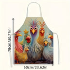 Funny Chicken Pattern Kitchen Apron - Linen Woven Adjustable Apron with Waterproof Cartoon Graffiti Design for Couples Cooking BBQ and Baking - Cute Novelty Apron Gift