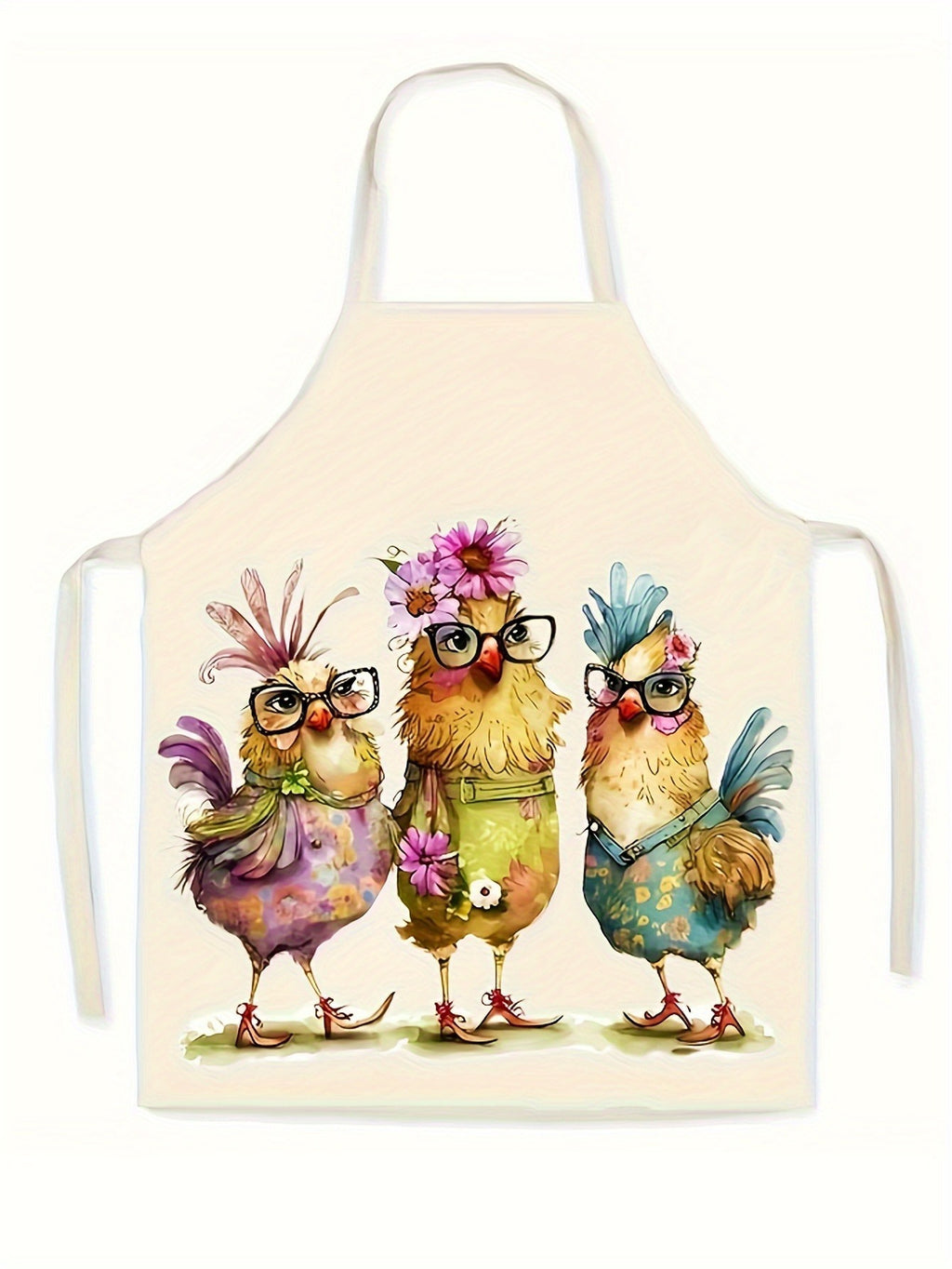 Funny Chicken Pattern Kitchen Apron - Linen Woven Adjustable Apron with Waterproof Cartoon Graffiti Design for Couples Cooking BBQ and Baking - Cute Novelty Apron Gift